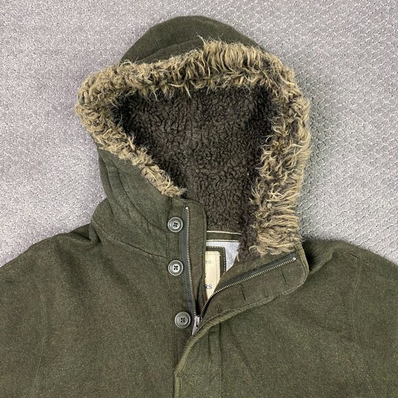 Vintage American Eagle Hoodie Men's XXL Green Military Army Faux Fur Hood Fleece - Picture 5 of 12